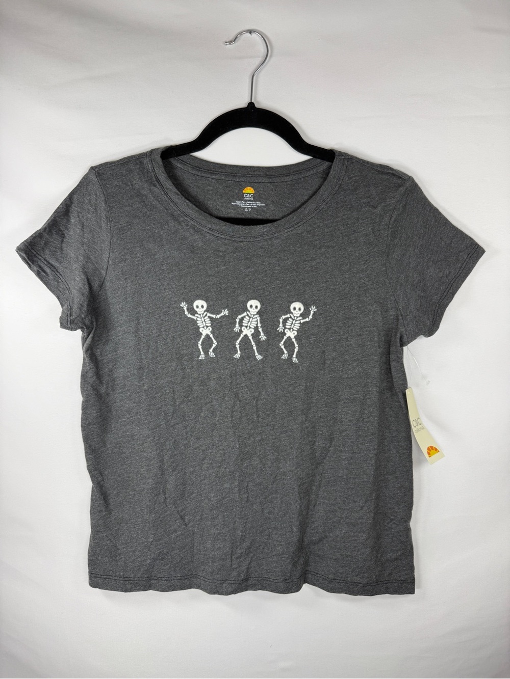 C&C California Dancing Skeletons Tee NWT SMALL Charcoal Heather Halloween Shirt